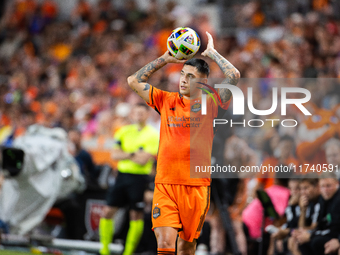 Houston Dynamo defender Franco Escobar participates in a playoff match between Houston Dynamo and Seattle Sounders at Shell Energy Stadium i...