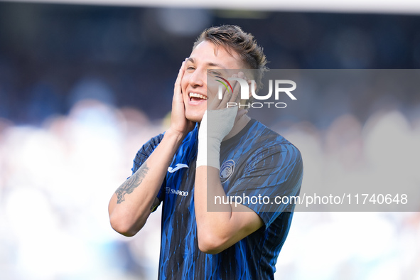 Mateo Retegui of Atalanta BC reacts during the serie Serie A Enilive match between SSC Napoli and Atalanta BC at Stadio Diego Armando Marado...