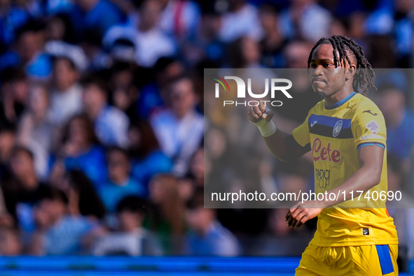 Ademola Lookman of Atalanta BC celebrates after scoring first goal during the serie Serie A Enilive match between SSC Napoli and Atalanta BC...