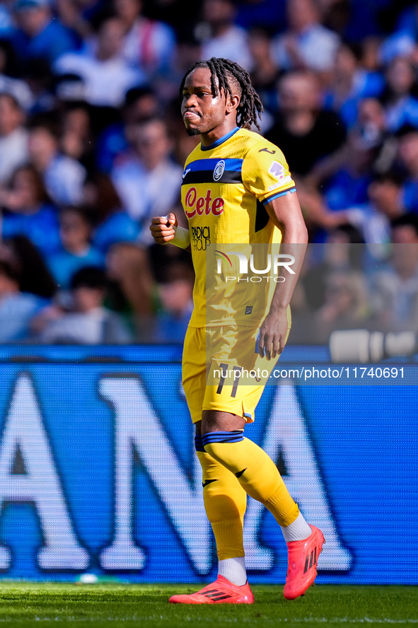 Ademola Lookman of Atalanta BC celebrates after scoring first goal during the serie Serie A Enilive match between SSC Napoli and Atalanta BC...