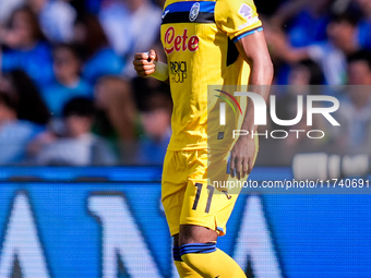 Ademola Lookman of Atalanta BC celebrates after scoring first goal during the serie Serie A Enilive match between SSC Napoli and Atalanta BC...