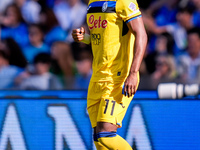 Ademola Lookman of Atalanta BC celebrates after scoring first goal during the serie Serie A Enilive match between SSC Napoli and Atalanta BC...