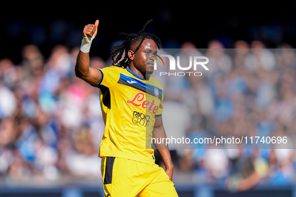 Ademola Lookman of Atalanta BC gestures during the serie Serie A Enilive match between SSC Napoli and Atalanta BC at Stadio Diego Armando Ma...