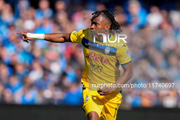 Ademola Lookman of Atalanta BC gestures during the serie Serie A Enilive match between SSC Napoli and Atalanta BC at Stadio Diego Armando Ma...