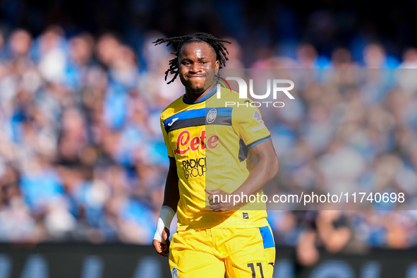 Ademola Lookman of Atalanta BC reacts during the serie Serie A Enilive match between SSC Napoli and Atalanta BC at Stadio Diego Armando Mara...