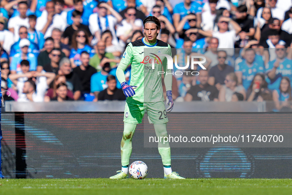 Marco Carnesecchi of Atalanta BC looks on during the serie Serie A Enilive match between SSC Napoli and Atalanta BC at Stadio Diego Armando...