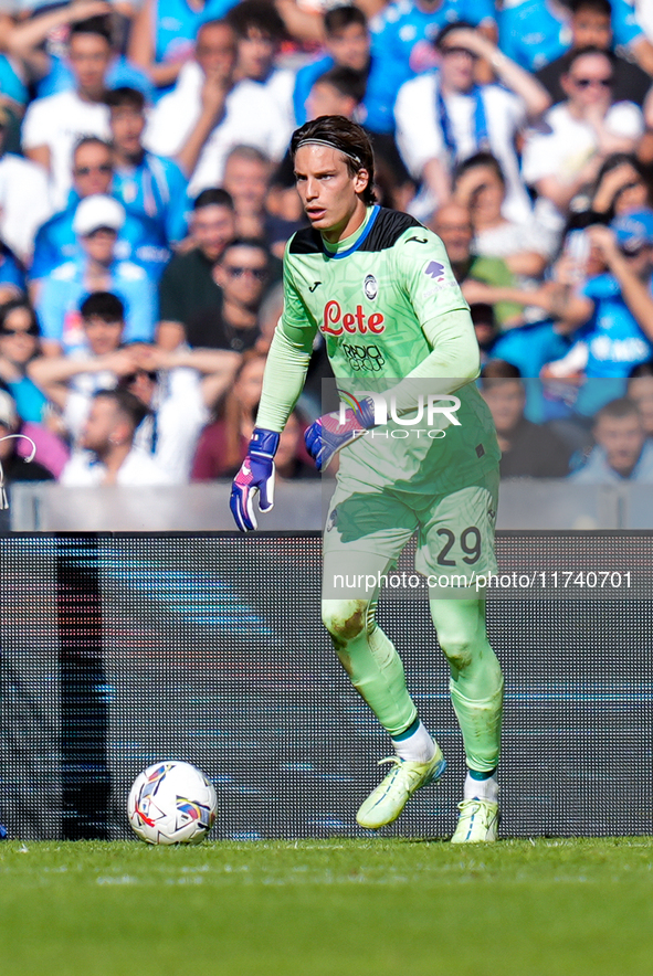 Marco Carnesecchi of Atalanta BC looks on during the serie Serie A Enilive match between SSC Napoli and Atalanta BC at Stadio Diego Armando...