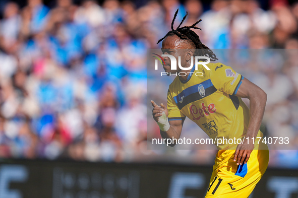 Ademola Lookman of Atalanta BC celebrates after scoring second goal during the serie Serie A Enilive match between SSC Napoli and Atalanta B...