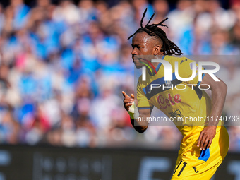 Ademola Lookman of Atalanta BC celebrates after scoring second goal during the serie Serie A Enilive match between SSC Napoli and Atalanta B...