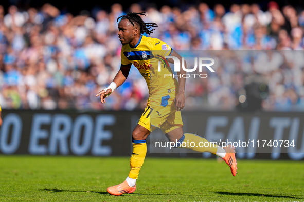 Ademola Lookman of Atalanta BC celebrates after scoring second goal during the serie Serie A Enilive match between SSC Napoli and Atalanta B...