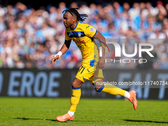 Ademola Lookman of Atalanta BC celebrates after scoring second goal during the serie Serie A Enilive match between SSC Napoli and Atalanta B...