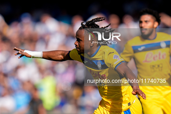 Ademola Lookman of Atalanta BC celebrates after scoring second goal during the serie Serie A Enilive match between SSC Napoli and Atalanta B...