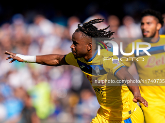 Ademola Lookman of Atalanta BC celebrates after scoring second goal during the serie Serie A Enilive match between SSC Napoli and Atalanta B...