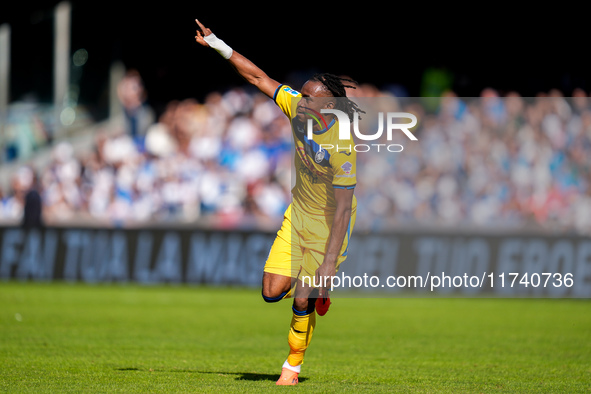 Ademola Lookman of Atalanta BC celebrates after scoring second goal during the serie Serie A Enilive match between SSC Napoli and Atalanta B...