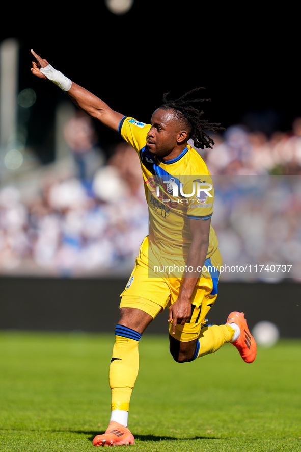 Ademola Lookman of Atalanta BC celebrates after scoring second goal during the serie Serie A Enilive match between SSC Napoli and Atalanta B...