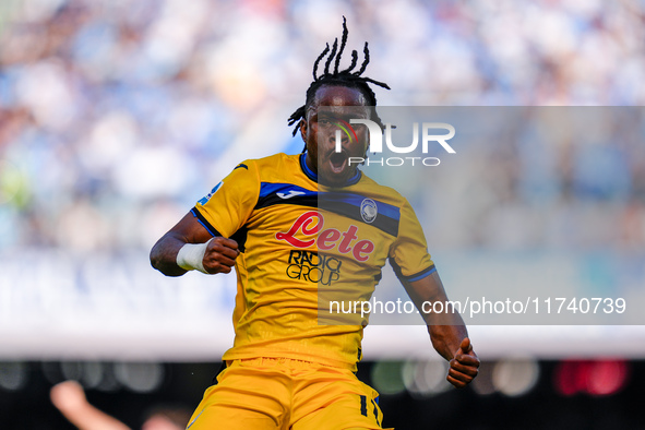 Ademola Lookman of Atalanta BC celebrates after scoring second goal during the serie Serie A Enilive match between SSC Napoli and Atalanta B...