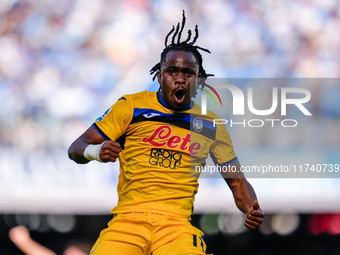 Ademola Lookman of Atalanta BC celebrates after scoring second goal during the serie Serie A Enilive match between SSC Napoli and Atalanta B...