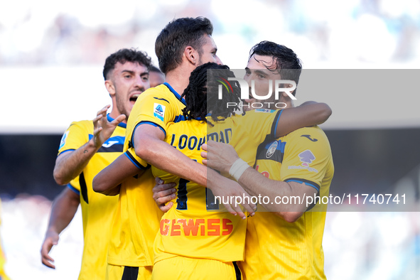 Ademola Lookman of Atalanta BC celebrates after scoring second goal during the serie Serie A Enilive match between SSC Napoli and Atalanta B...