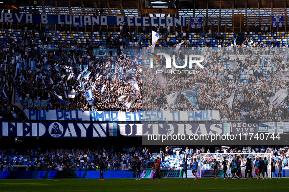 Supporters of SSC Napoli during the serie Serie A Enilive match between SSC Napoli and Atalanta BC at Stadio Diego Armando Maradona on Novem...