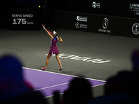 RIYADH, SAUDI ARABIA - NOVEMBER 04: Elena Rybakina of Kazakhstan during her match against Qinwen Zheng of China on day 3 of the 2024 WTA Fin...