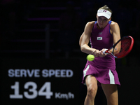 RIYADH, SAUDI ARABIA - NOVEMBER 04: Elena Rybakina of Kazakhstan during her match against Qinwen Zheng of China on day 3 of the 2024 WTA Fin...