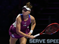 RIYADH, SAUDI ARABIA - NOVEMBER 04: Elena Rybakina of Kazakhstan during her match against Qinwen Zheng of China on day 3 of the 2024 WTA Fin...