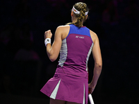 RIYADH, SAUDI ARABIA - NOVEMBER 04: Elena Rybakina of Kazakhstan during her match against Qinwen Zheng of China on day 3 of the 2024 WTA Fin...