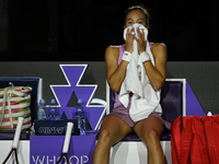 RIYADH, SAUDI ARABIA - NOVEMBER 04: Qinwen Zheng of China during her match against Elena Rybakina of Kazakhstan  on day 3 of the 2024 WTA Fi...