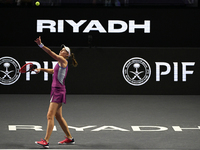 RIYADH, SAUDI ARABIA - NOVEMBER 04: Elena Rybakina of Kazakhstan during her match against Qinwen Zheng of China on day 3 of the 2024 WTA Fin...