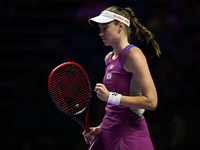 RIYADH, SAUDI ARABIA - NOVEMBER 04: Elena Rybakina of Kazakhstan during her match against Qinwen Zheng of China on day 3 of the 2024 WTA Fin...