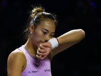 RIYADH, SAUDI ARABIA - NOVEMBER 04: Qinwen Zheng of China during her match against Elena Rybakina of Kazakhstan  on day 3 of the 2024 WTA Fi...