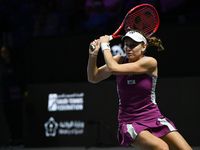 RIYADH, SAUDI ARABIA - NOVEMBER 04: Elena Rybakina of Kazakhstan during her match against Qinwen Zheng of China on day 3 of the 2024 WTA Fin...