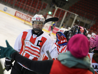 The KS Cracovia 1906 team plays against MMKS Podhale Nowy Targ at the Adam 'Roch' Kowalski ice rink on the occasion of the 20th anniversary...