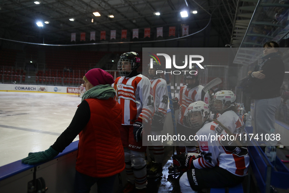 The KS Cracovia 1906 team plays against MMKS Podhale Nowy Targ at the Adam 'Roch' Kowalski ice rink on the occasion of the 20th anniversary...