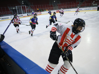 A hockey match takes place between KS Cracovia 1906 (reds) and MMKS Podhale Nowy Targ (blues) at the Adam 'Roch' Kowalski ice rink on the oc...