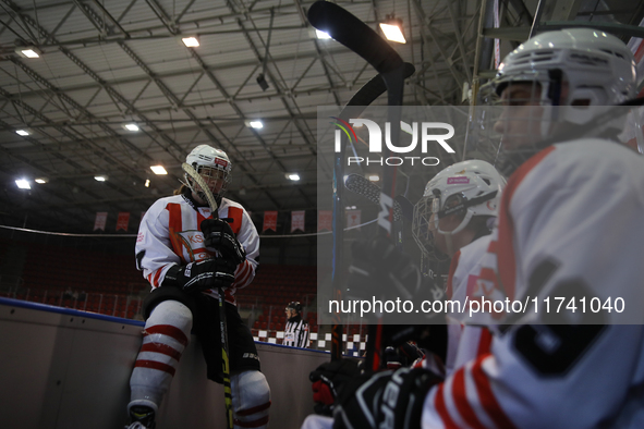 The KS Cracovia 1906 team plays against MMKS Podhale Nowy Targ at the Adam 'Roch' Kowalski ice rink on the occasion of the 20th anniversary...