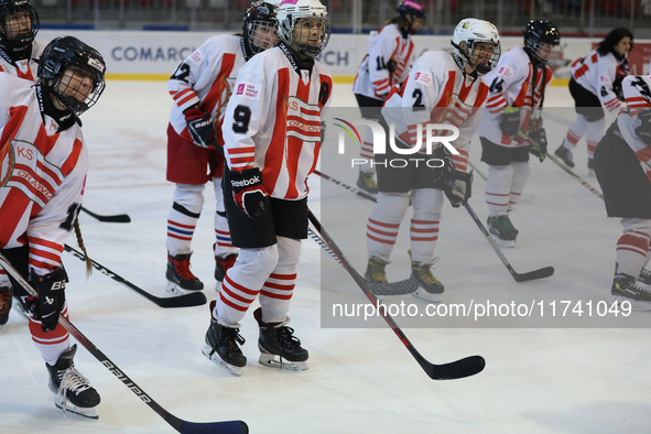 The KS Cracovia 1906 team plays against MMKS Podhale Nowy Targ at the Adam 'Roch' Kowalski ice rink on the occasion of the 20th anniversary...