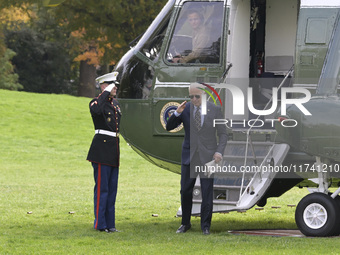 US President Joe Biden arrives at the White House from Wilmington, Delaware, on November 4, 2024, at the South Lawn in Washington, DC, USA....