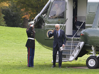 US President Joe Biden arrives at the White House from Wilmington, Delaware, on November 4, 2024, at the South Lawn in Washington, DC, USA....