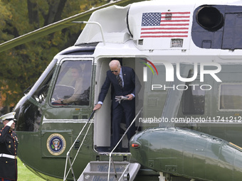 US President Joe Biden arrives at the White House from Wilmington, Delaware, on November 4, 2024, at the South Lawn in Washington, DC, USA....