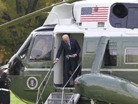 US President Joe Biden arrives at the White House from Wilmington, Delaware, on November 4, 2024, at the South Lawn in Washington, DC, USA....