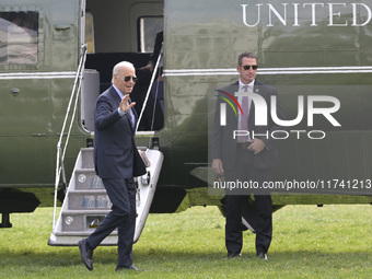 US President Joe Biden arrives at the White House from Wilmington, Delaware, on November 4, 2024, at the South Lawn in Washington, DC, USA....