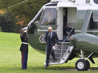 US President Joe Biden arrives at the White House from Wilmington, Delaware, on November 4, 2024, at the South Lawn in Washington, DC, USA....