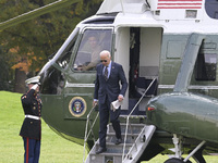 US President Joe Biden arrives at the White House from Wilmington, Delaware, on November 4, 2024, at the South Lawn in Washington, DC, USA....