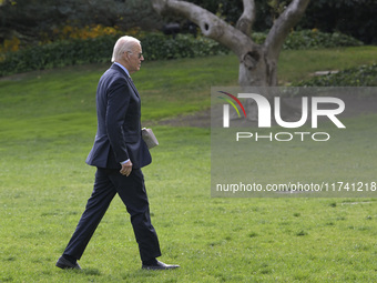 US President Joe Biden arrives at the White House from Wilmington, Delaware, on November 4, 2024, at the South Lawn in Washington, DC, USA....