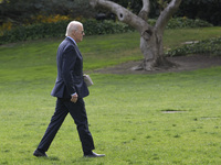 US President Joe Biden arrives at the White House from Wilmington, Delaware, on November 4, 2024, at the South Lawn in Washington, DC, USA....