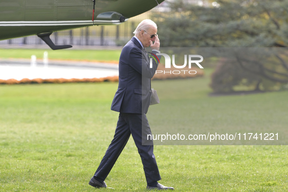 US President Joe Biden arrives at the White House from Wilmington, Delaware, on November 4, 2024, at the South Lawn in Washington, DC, USA. 