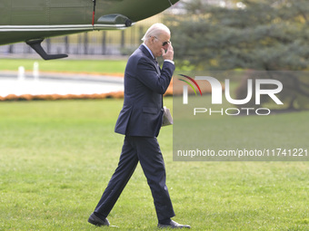 US President Joe Biden arrives at the White House from Wilmington, Delaware, on November 4, 2024, at the South Lawn in Washington, DC, USA....