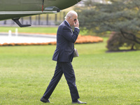 US President Joe Biden arrives at the White House from Wilmington, Delaware, on November 4, 2024, at the South Lawn in Washington, DC, USA....