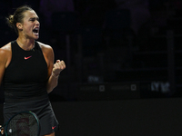 RIYADH, SAUDI ARABIA - NOVEMBER 04: Aryna Sabalenka of Belarus during her match against Jasmine Paolini of Italy on day 3 of the 2024 WTA Fi...